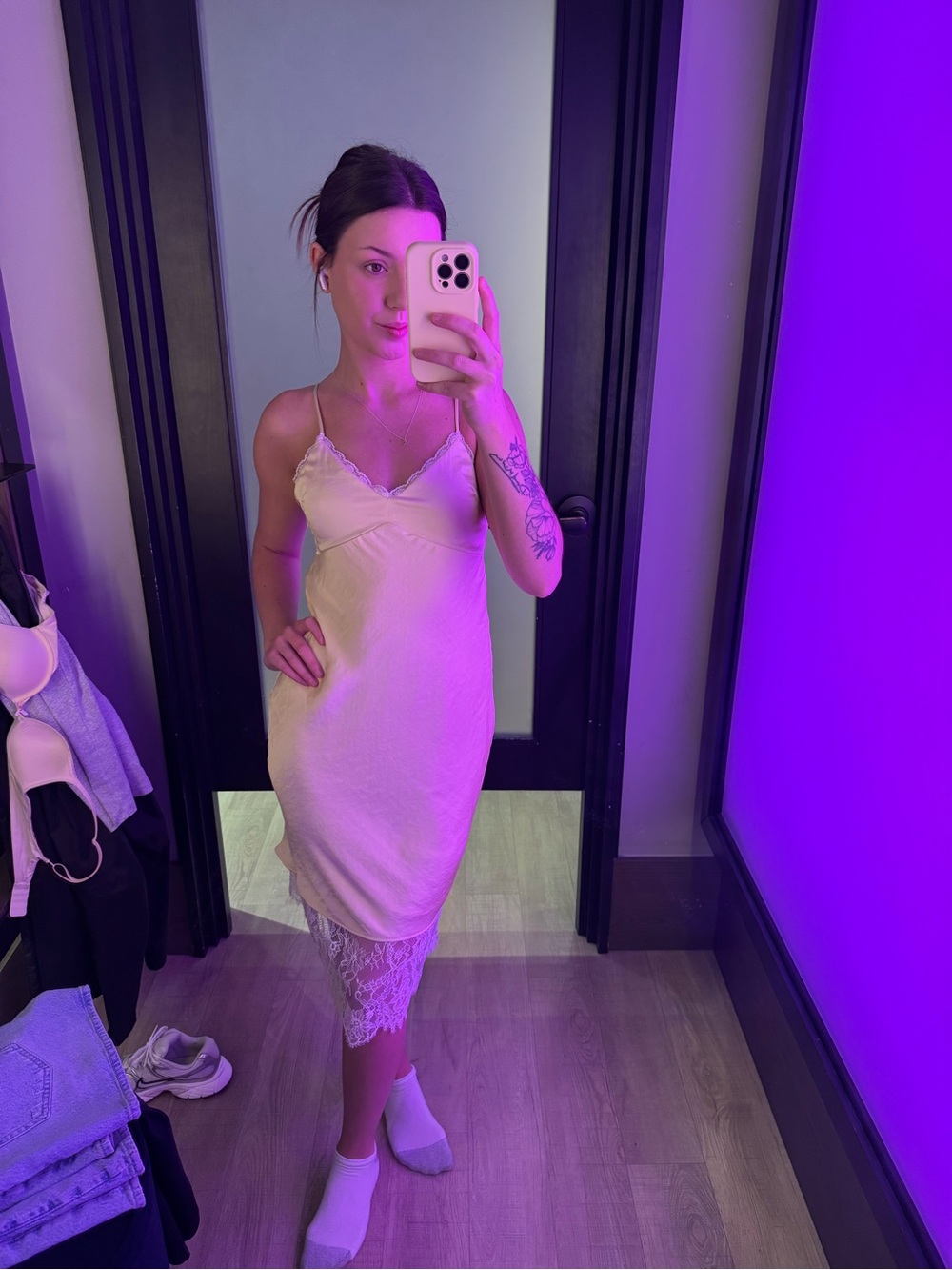 Bra-Free Lace-Trim Slip Midi Dress